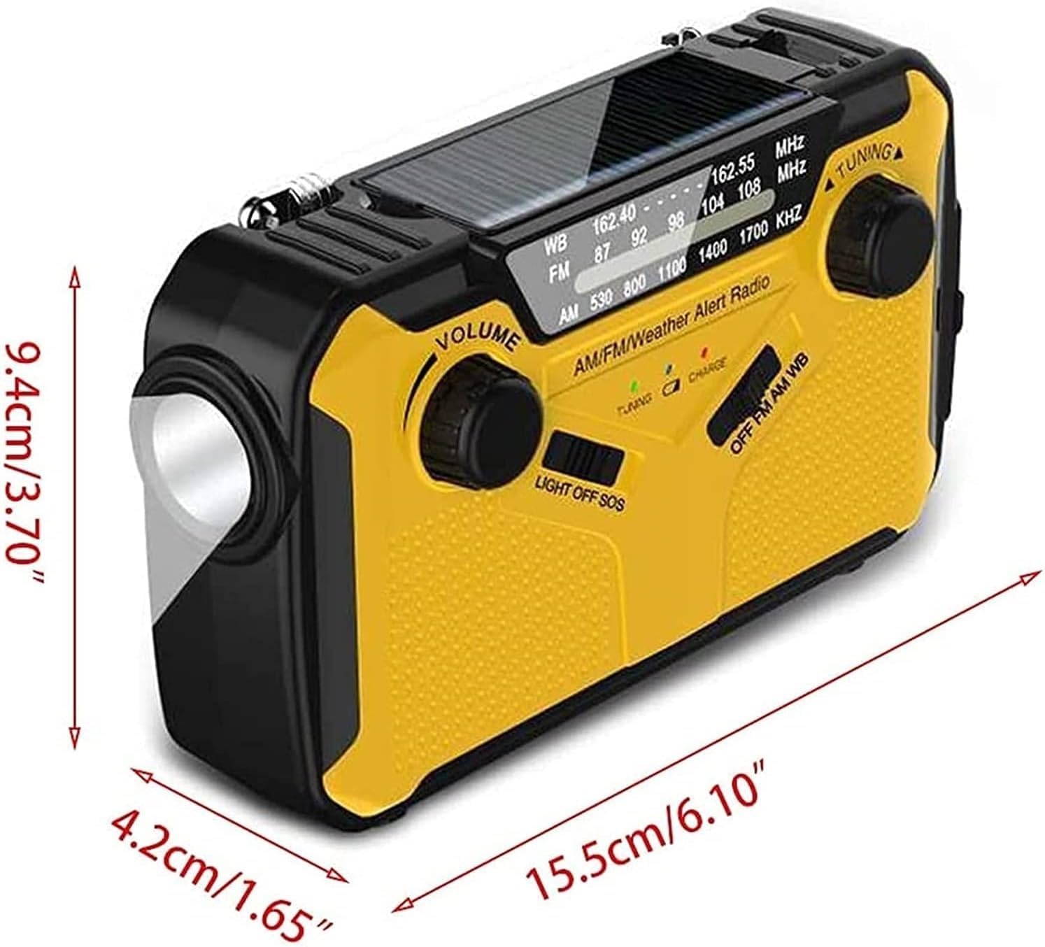 Rádio meteorológico de emergência, banco de energia móvel, rádio de manivela solar, rádio AM/FM portátil, amarelo - 2