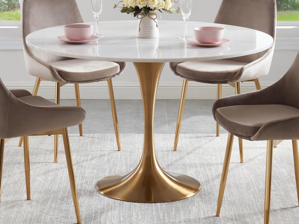 Tavolo da pranzo rotondo NORAH coperti Marmo e Metallo