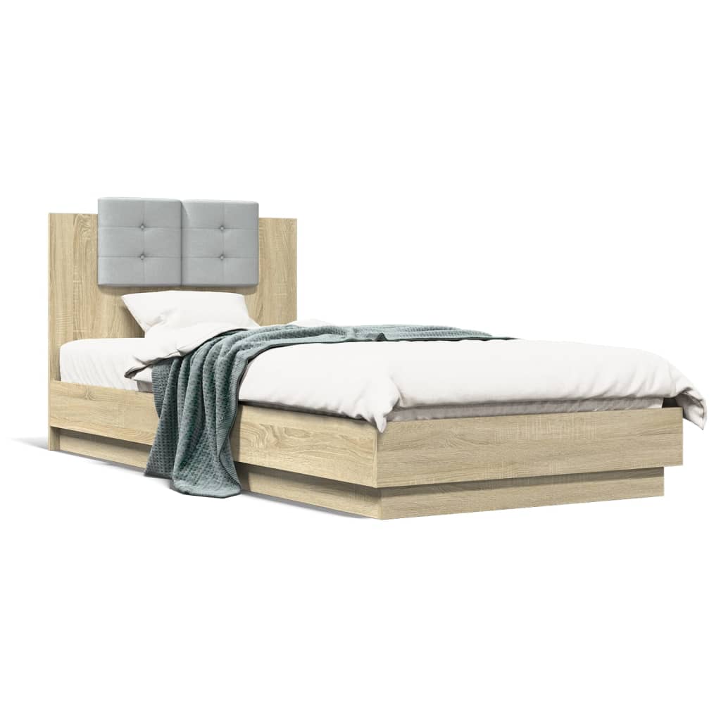 Lit Adulte | Lit Double | Cadre De Lit Avec Tête De Lit Et Led Sonoma Gris 140x200 Cm à Prix