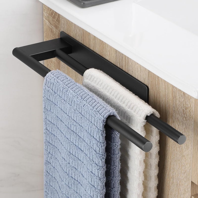 Podwójny wieszak na ręczniki 39 cm – samoprzylepny wieszak na ręczniki do montażu na ścianie – bez wiercenia – uchwyt na ręczniki kuchenne ze stali ni