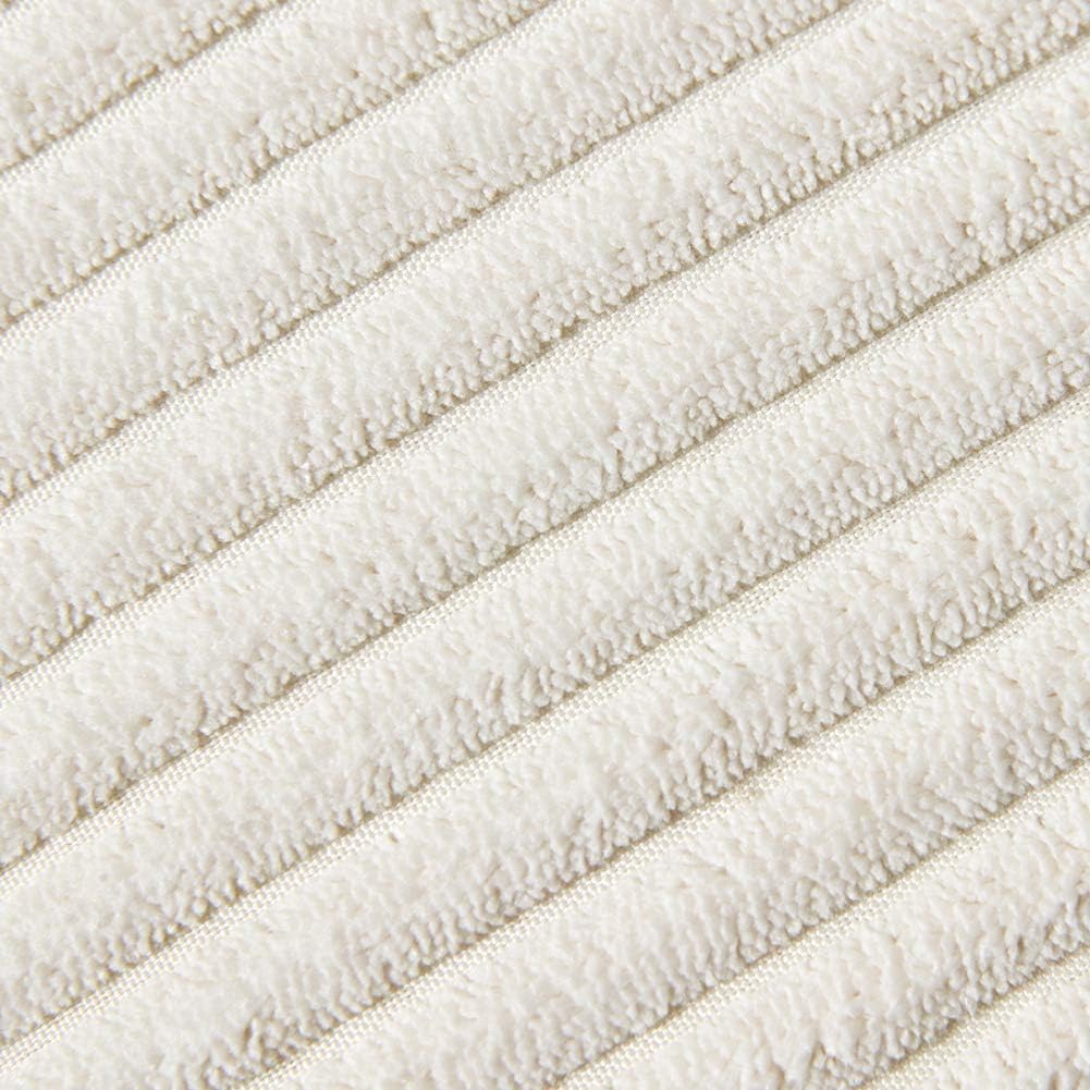 Lot de 2 housses de coussin décoratives bohèmes avec pompons, en velours côtelé doux et uni (45 x 45 cm, crème) - 5