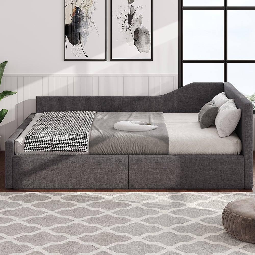 Rozkładana sofa 140 x 200 cm z miejscem do przechowywania, szara
