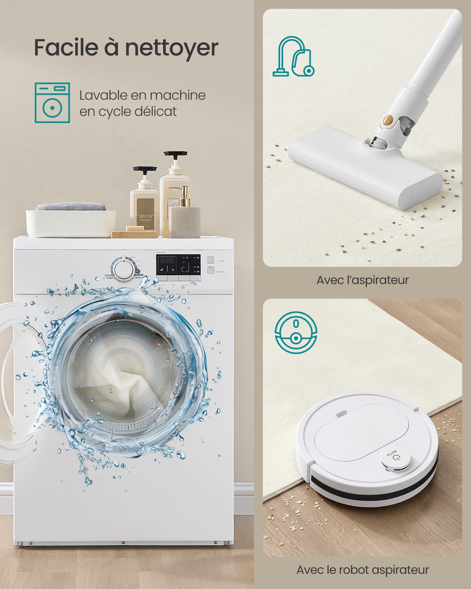 Tapis Décoratif, 160 x 230 cm, Tapis de salon, Antidérapant, Décoration Intérieure, pour Salon, Chambre,Lavable en Machine, Style Moderne,Blanc Crème - 6