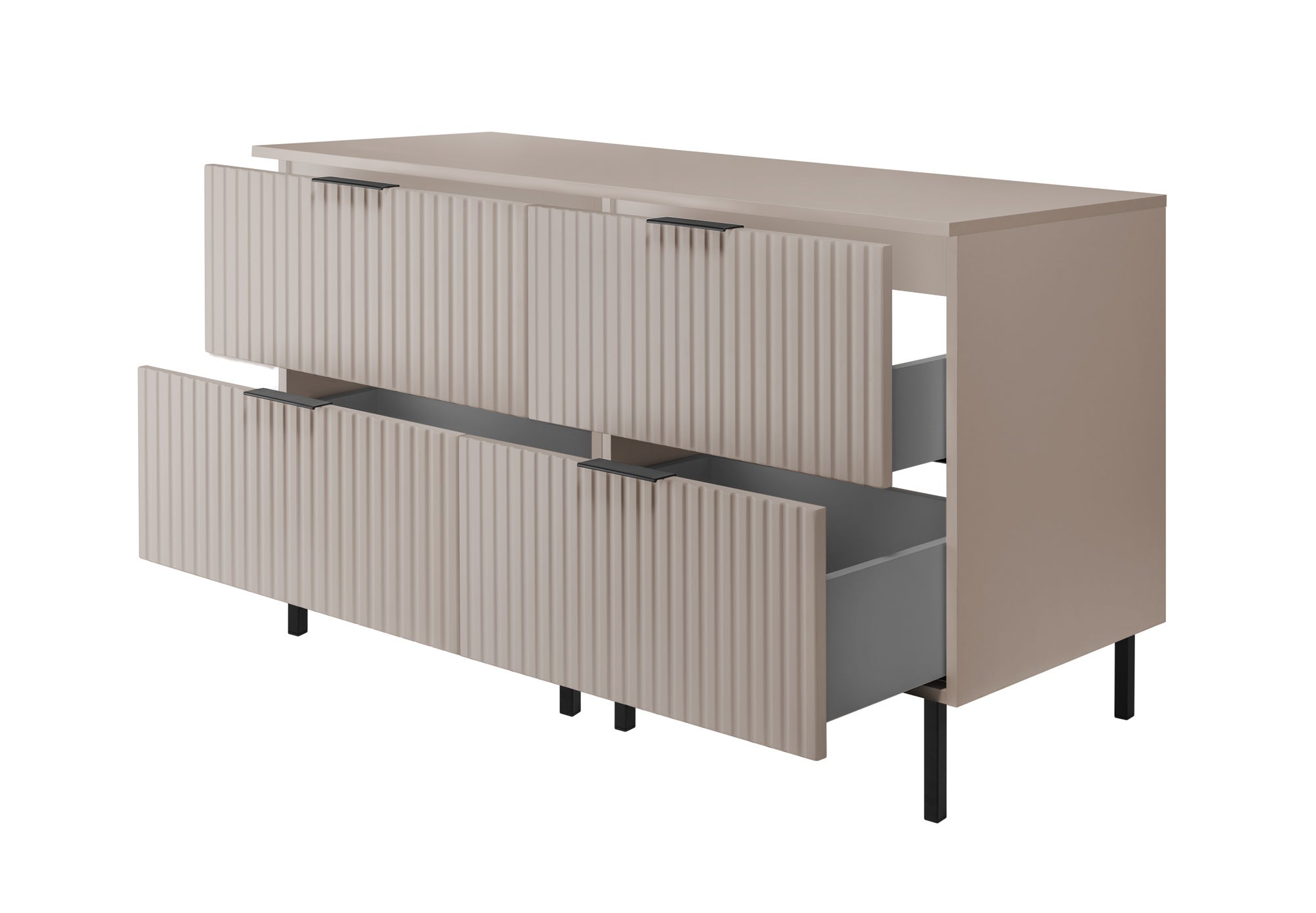 Szafka pod umywalkę z blatem FLOW 120 cm kaszmir 2 kolory uchwytów nóżki w zestawie ryflowane fronty