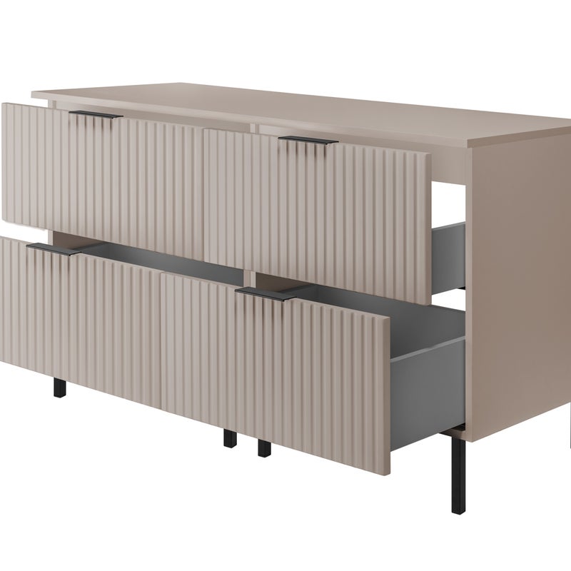 Szafka pod umywalkę z blatem FLOW 120 cm kaszmir 2 kolory uchwytów nóżki w zestawie ryflowane fronty