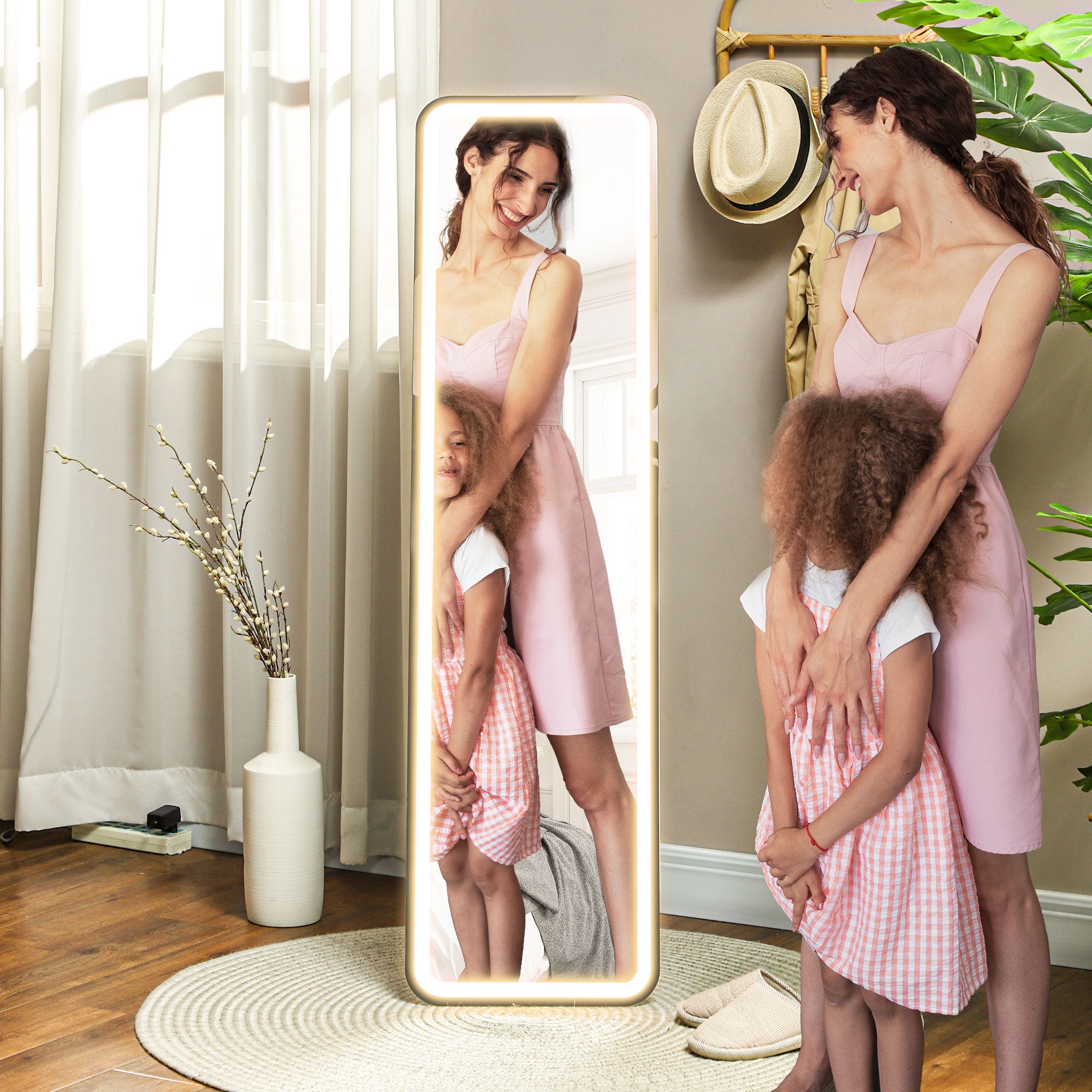 Homcom Espejo De Cuerpo Entero Con Luz Led 150x40 Cm Sin Marco