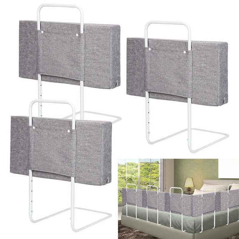 Barandillas para cama de bebé de 2x50cm, barandilla de seguridad para niños de 100cm, altura ajustable, marco de cama para niños pequeños,gris 28cm