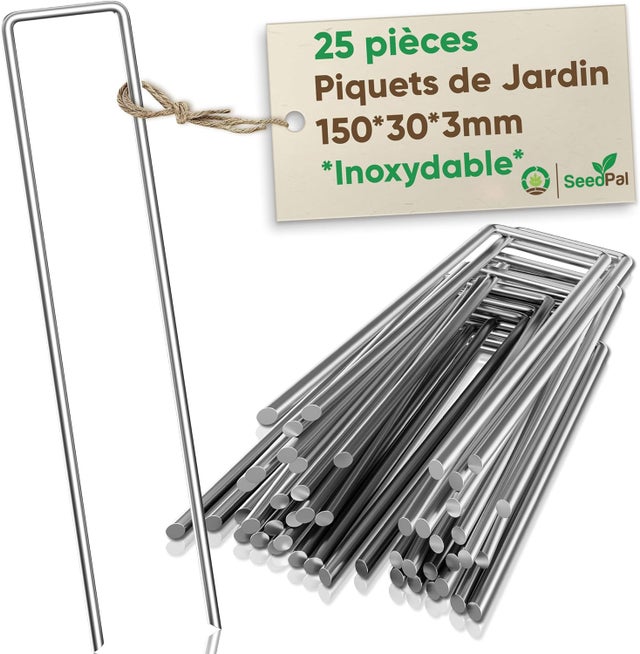 SeedPal Piquets de Fixation en Acier Galvanisé (25 Pièces) - Agrafes de Fixation Solides pour Toile de Paillage - 150 mm Long, 25 mm Large, Ø 3 mm