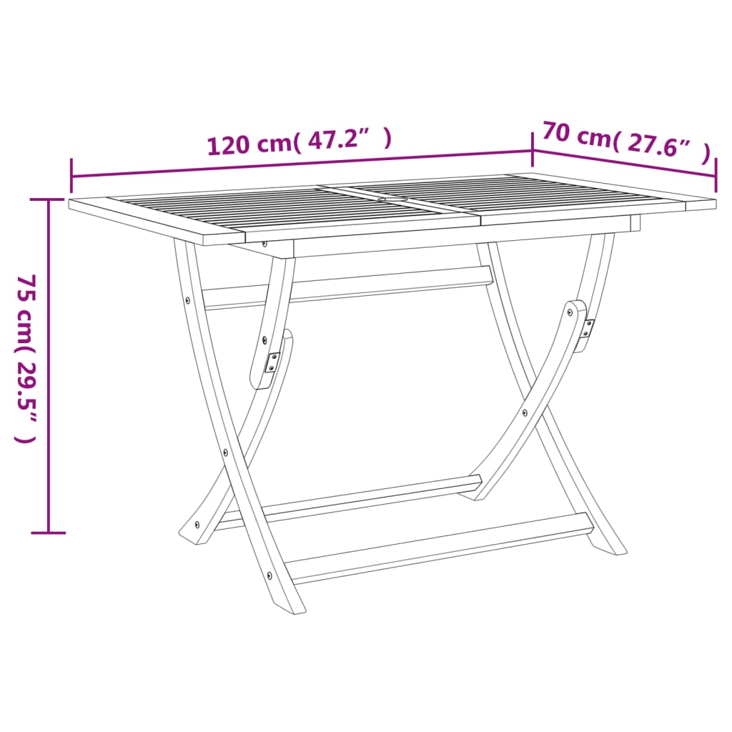 Table de jardin pliante en bois d'acacia massif 120x70x75 cm - 9