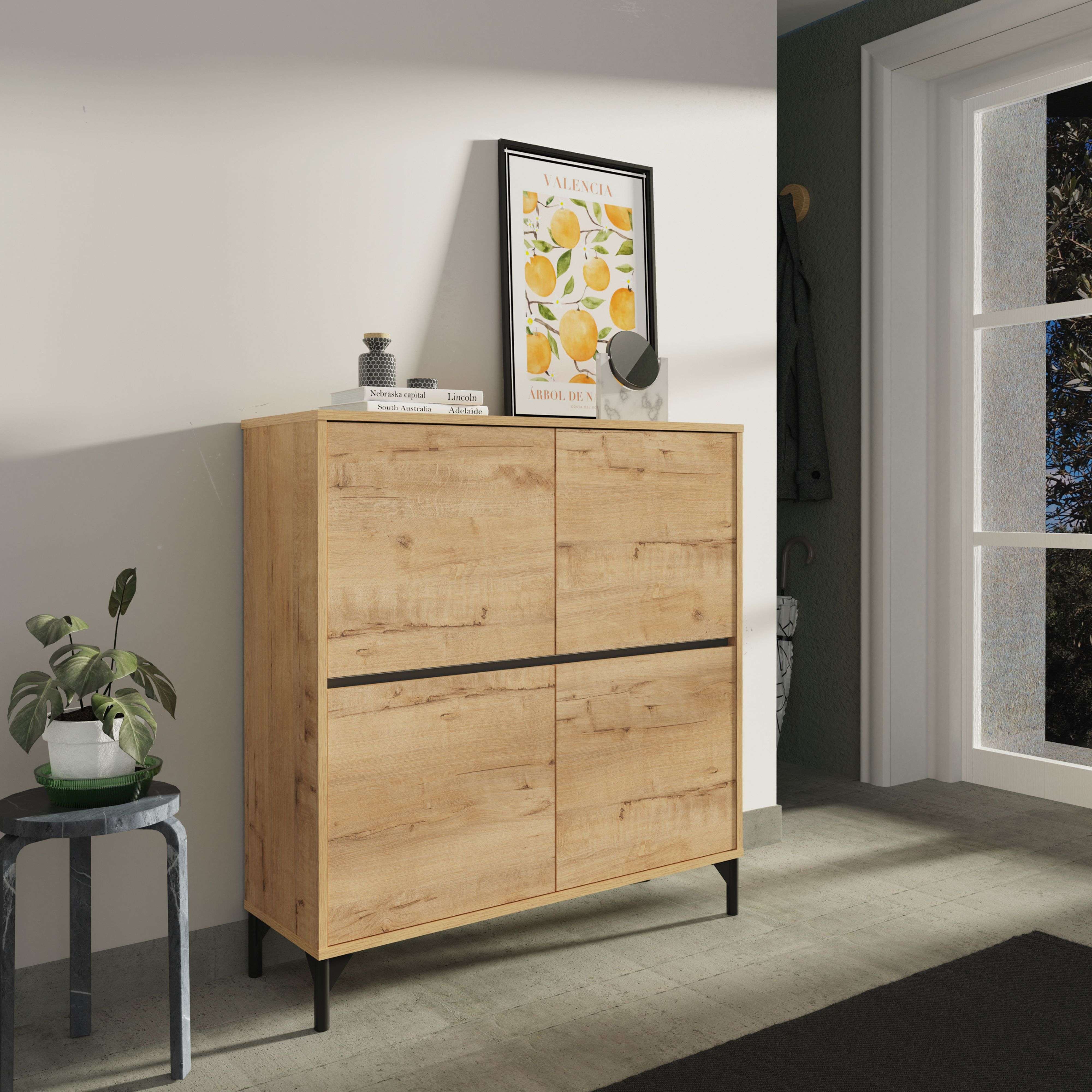 Meuble à chaussures Tokio avec 4 portes et 5 étagères, meuble d'entrée couleur chêne doré, 101 cm - 6