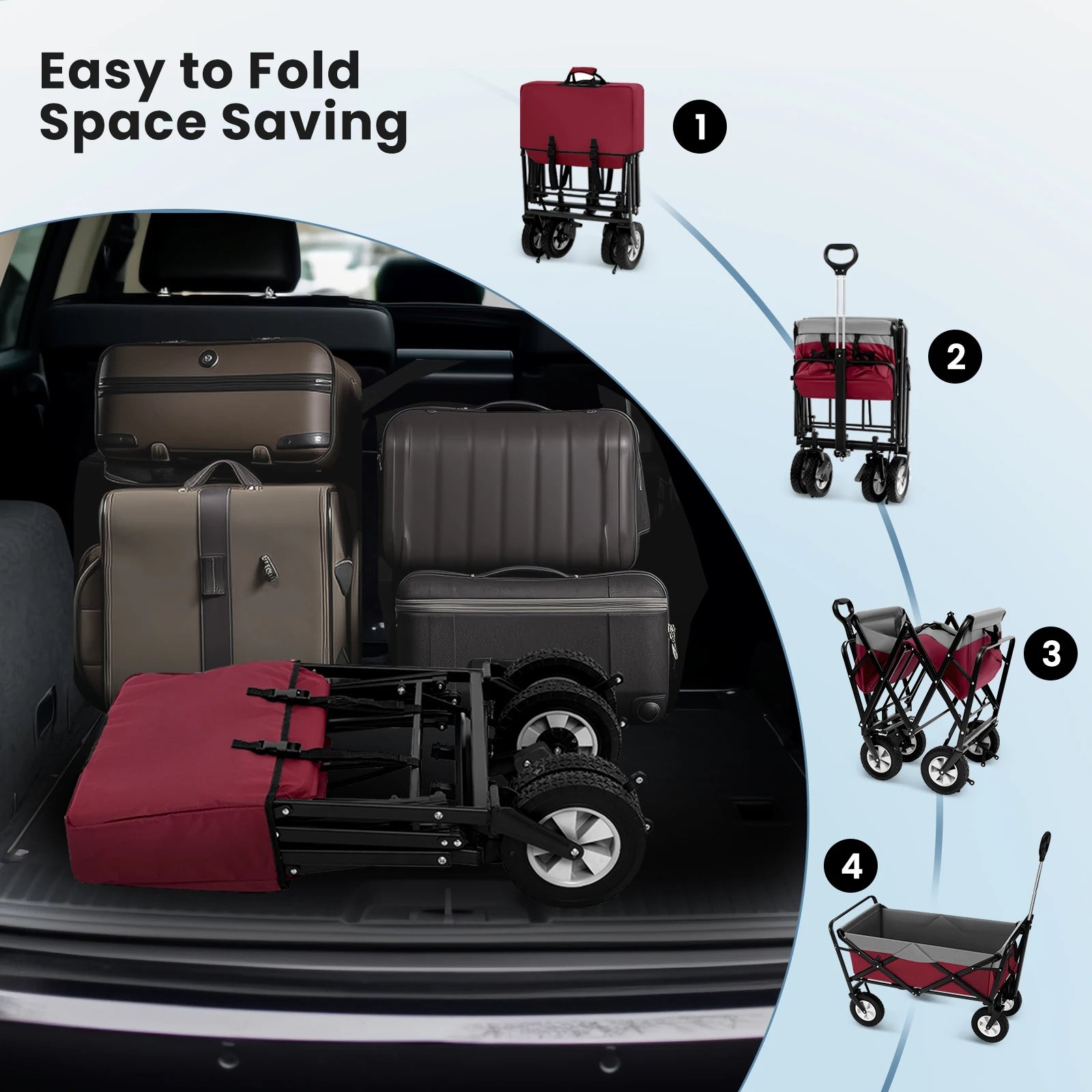 Carrinho de transporte dobrável com travões, 4 rodas, piquenique, churrasco, para jardim, praia, campismo ao ar livre - 9