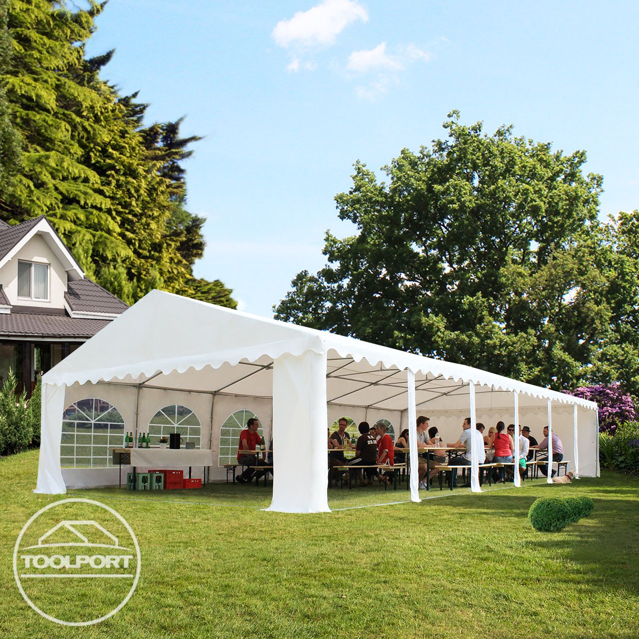 TOOLPORT Tente Barnum de Réception 6x12 m Bâches PVC 750 N bleu-blanc Cadre de Sol Jardin - 2