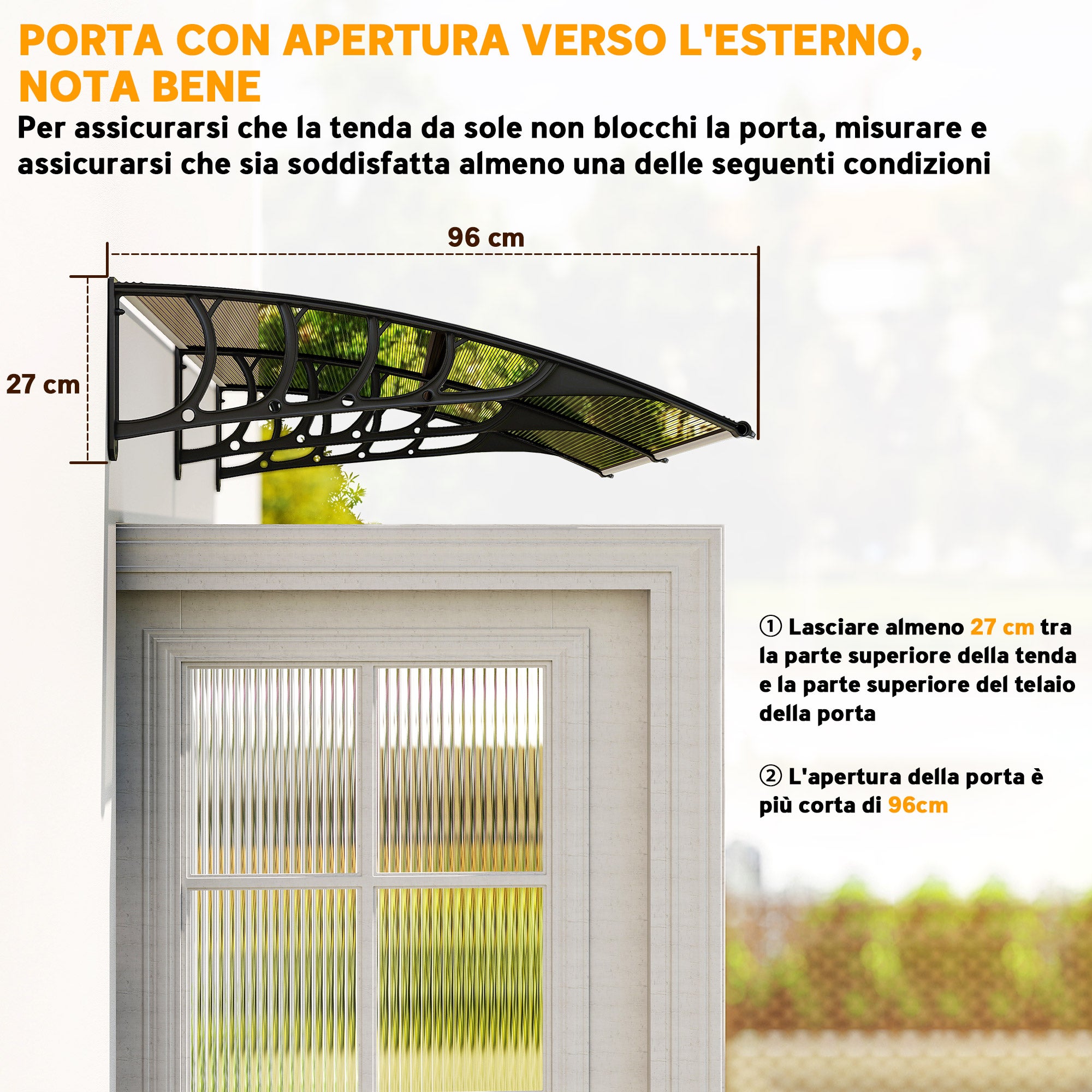 Outsunny Pensilina da Esterno per Finestre e Porte, in Policarbonato e Alluminio, 200x96x27cm, Marrone - 7