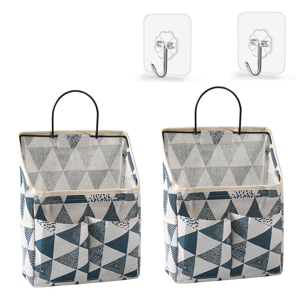 2 Borse Portaoggetti Da Parete Con Tasche: Organizer In Tessuto Grigio Con Ganci Adesivi Per Dormitorio, Bagno E Cucina - 6