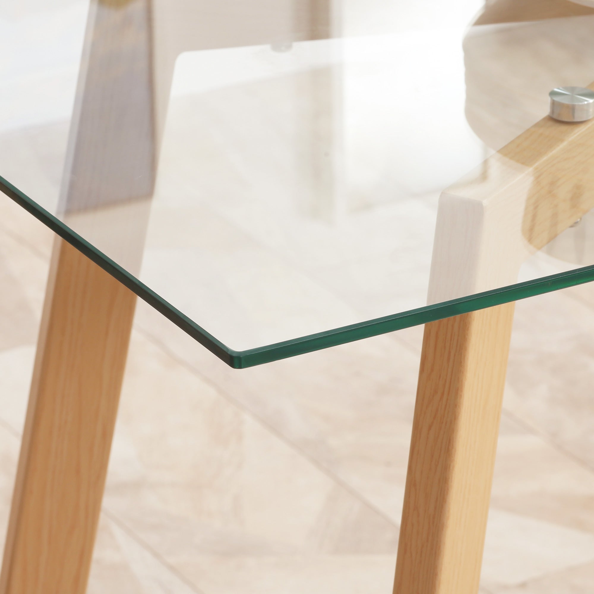 Table de salle à manger HOMCOM Verre trempé, acier transparent et bois 120x60x76 cm 835-837V00TP - 4