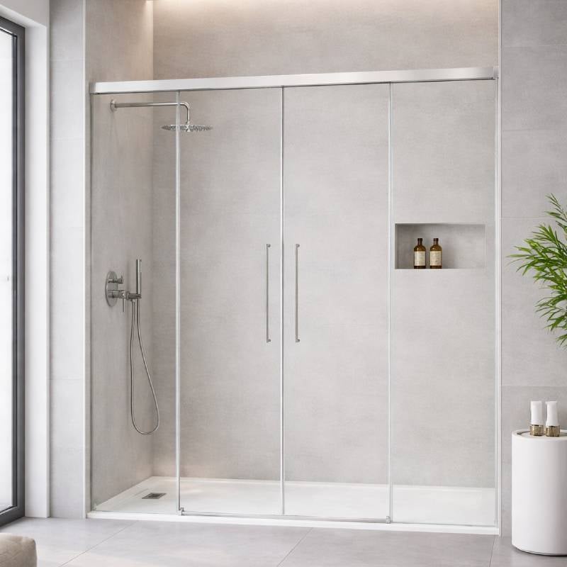 Mampara ducha corredera pavía 136-140 cm vidrio templado 8 mm altura 200 cm plata brillo