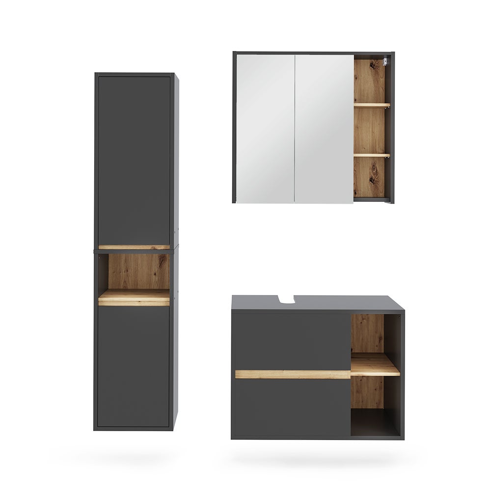Vicco Zestaw mebli łazienkowych Viola, Szary/Artystyczny, 3 części
