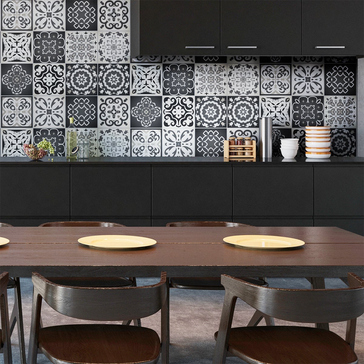 12 vinilos baldosas de cemento rimini tono de gris - adhesivo pared - sticker revestimiento - 12stickers15x15cm