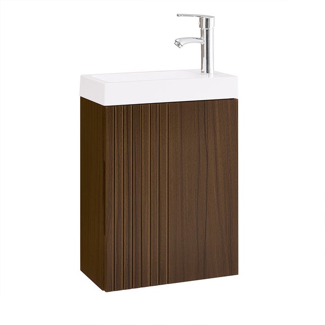 SoBuy Meuble Suspendu avec Lavabo Meuble avec vasque Ensemble de Lavabo Meuble Lave-Mains, Marron, BZR196-BR