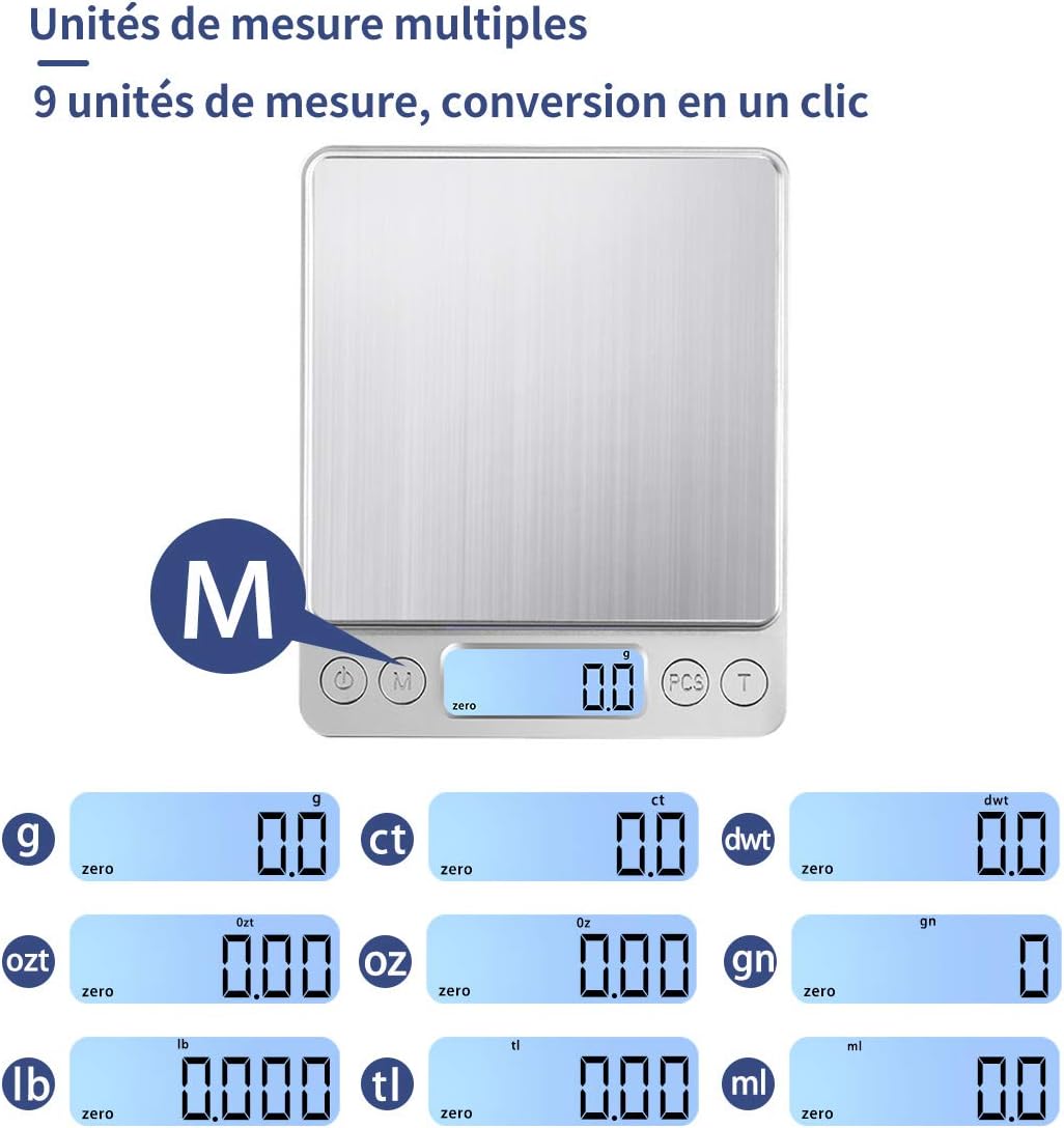 Numérique Balance de Cuisine Rechargeable par USB 0.5kg/0.01g Balance de alimentaire pâtisserie numérique，PréCision Balance Électronique Plateaux - 2