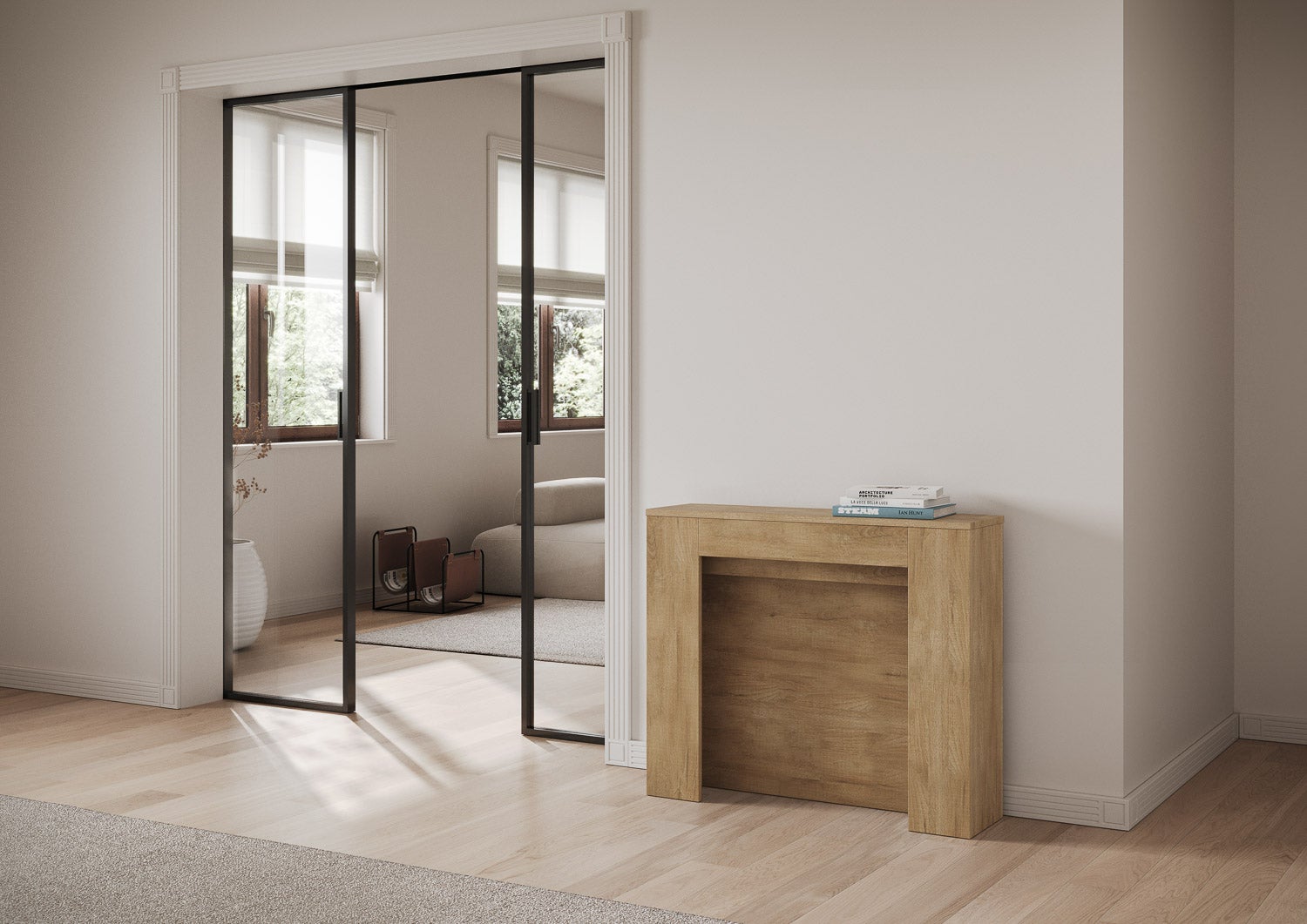 Console Extensible 90x25/211 cm Kiba Chêne Nature rallonges internes - 2