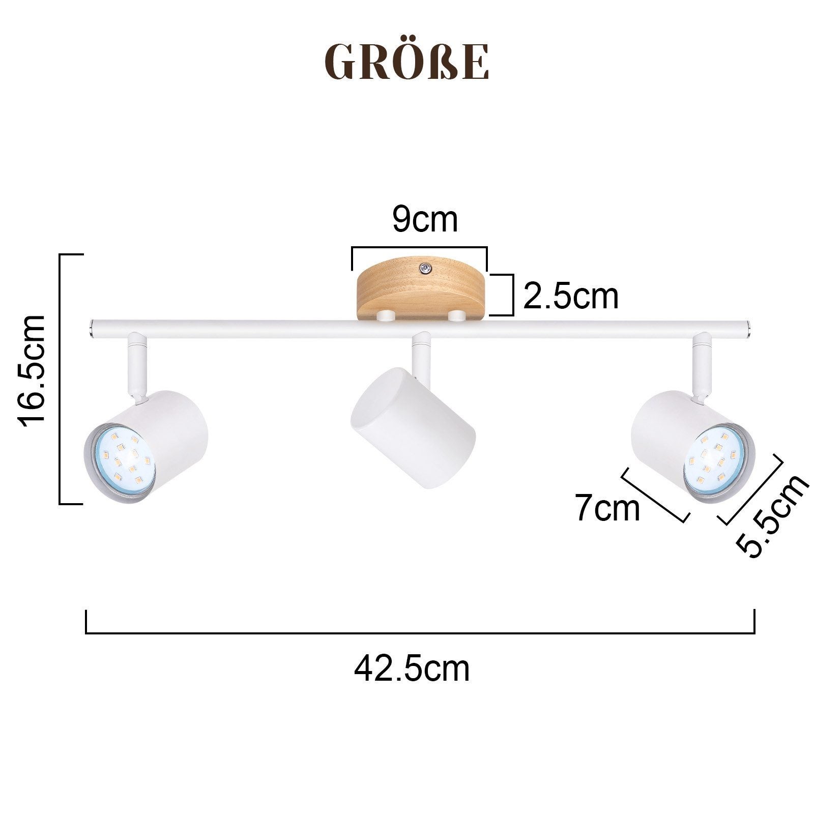 NETTLIFE LED a soffitto 3 fiamma - Bianco Faretto orientabile GU10 a soffitto Applique in legno Applique per soggiorno Senza lampadina - 5