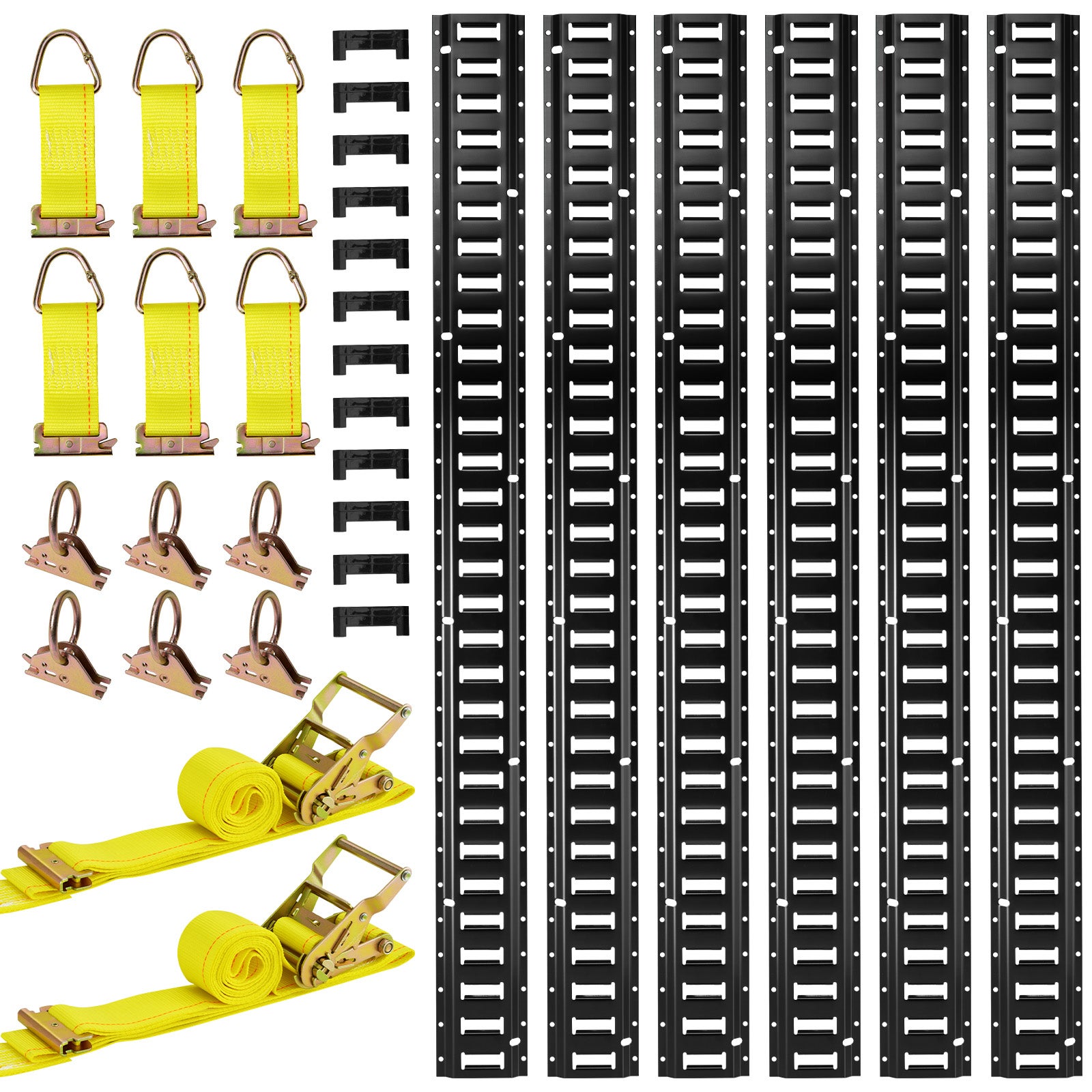 Zestaw szyn E-Track 5 ft, 6 szt., nośność 680 kg, stalowe prowadnice z pasami i kotwami, do przyczep i busów