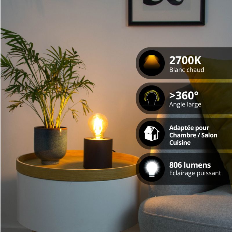 Xanlite - Lot de 2 ampoules à filament LED A60 Globe ambrées, culot E27, 806 Lumens, conso. 9W éq. 60W, Blanc chaud - PACK2RFDE800GA - 4