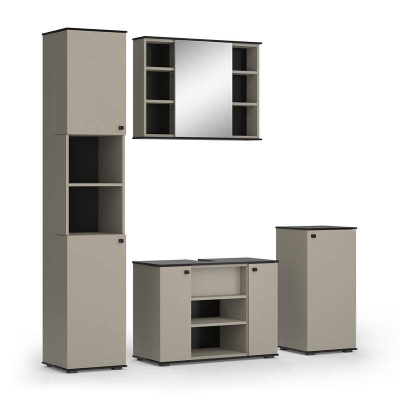 Vicco Zestaw mebli łazienkowych Joli, Szary, 4 sztuki, z jednostką wysoką i jednostką midi