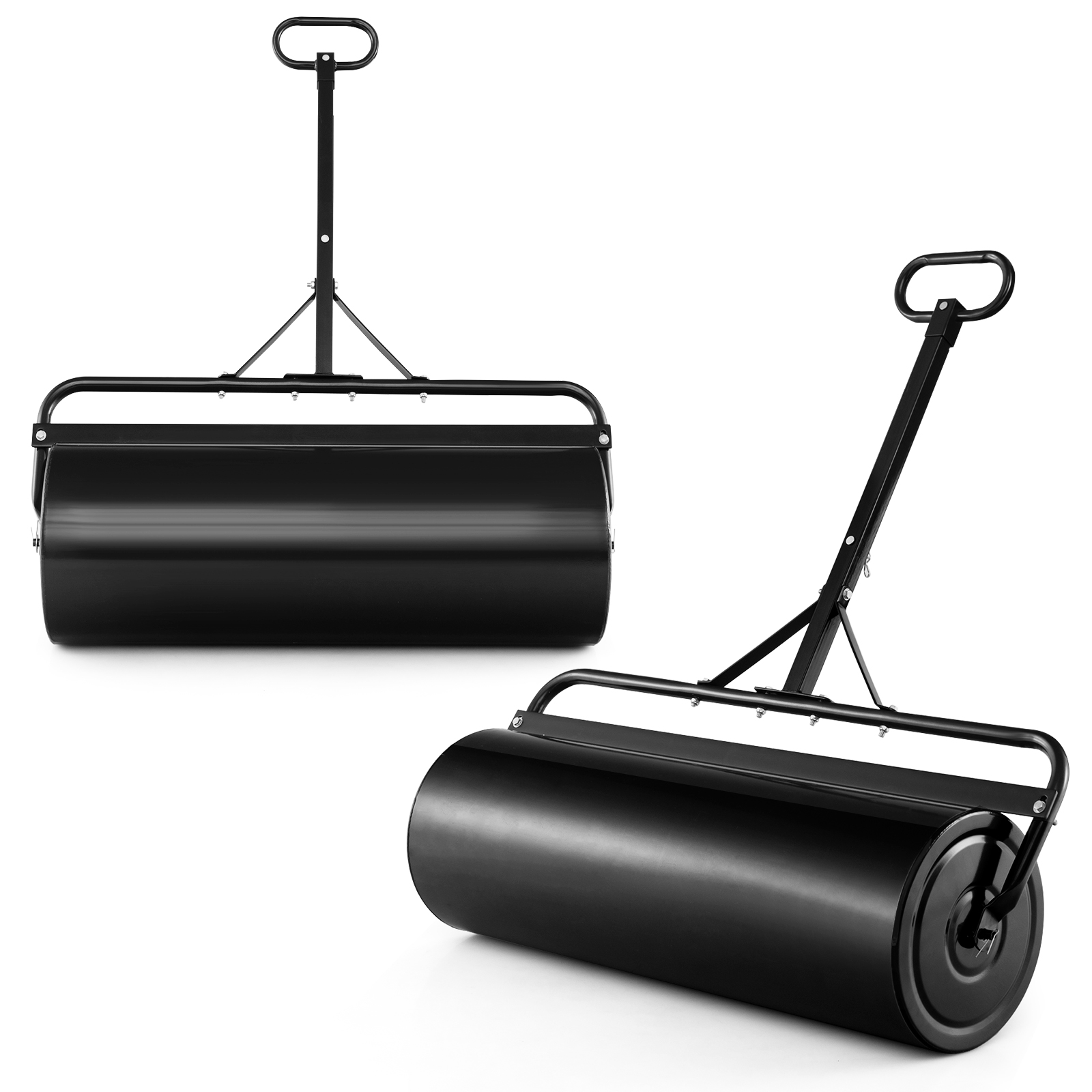 Walec do trawnika do napełniania wodą lub piaskiem, 113 l, Ø 40 cm x 99 cm, wałek ogrodowy, metalowy wałek ręczny, wałek do trawnika, czarny