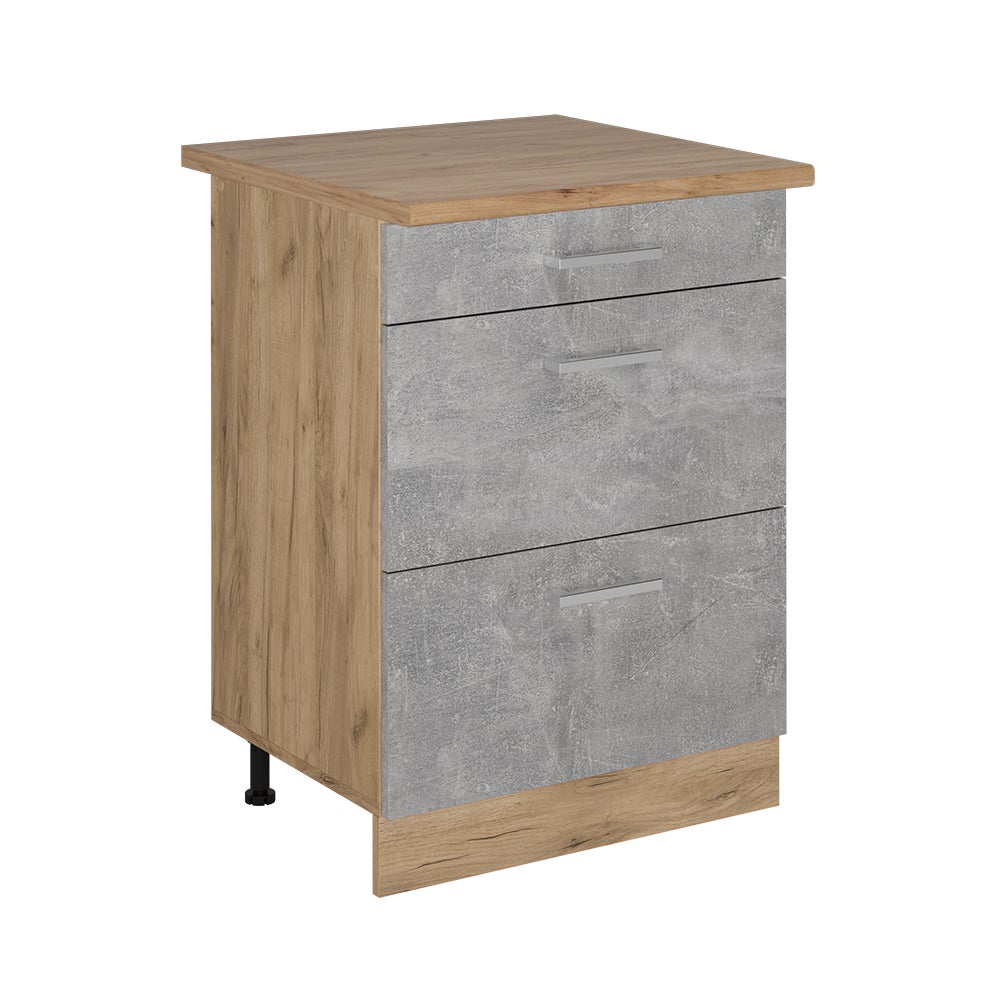 Vicco Szafka dolna do kuchni R-Line, Beton, 60 cm z szufladami, BP Dąb