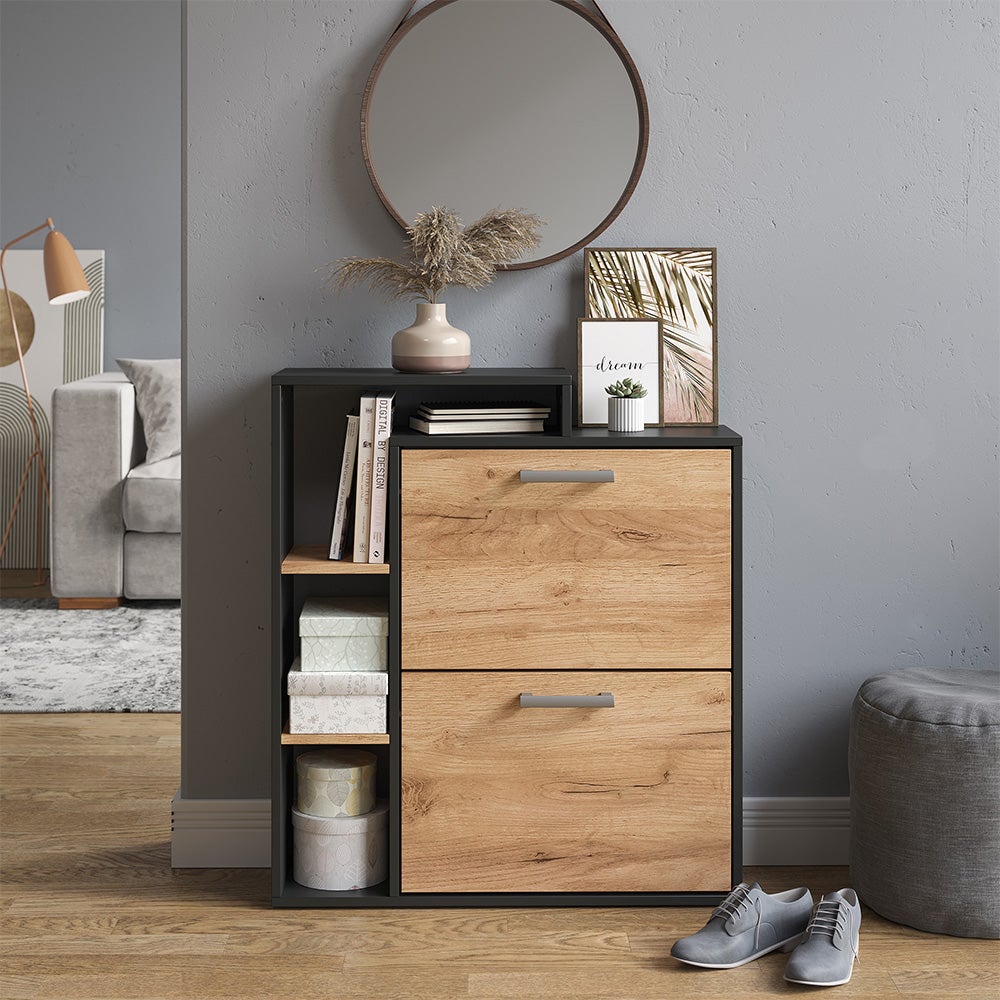 Vicco Meuble à chaussure Orlando, Chêne doré/anthracite, 24.5x90cm 2 compartiments - 4