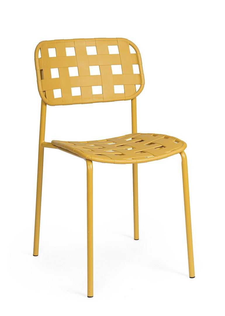 Zestaw 6 krzeseł stalowych z siedziskiem i oparciem z polipropylenu, odpornych na promieniowanie ultrafioletowe, w kolorze żółtym