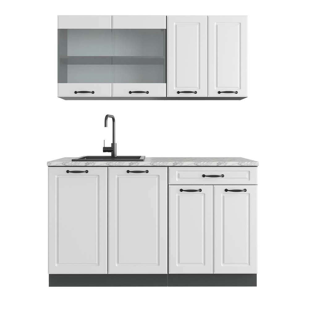 Vicco Pojedyncza kuchnia R-Line, Biały dworek/antracyt, 140 cm , BP Marmur