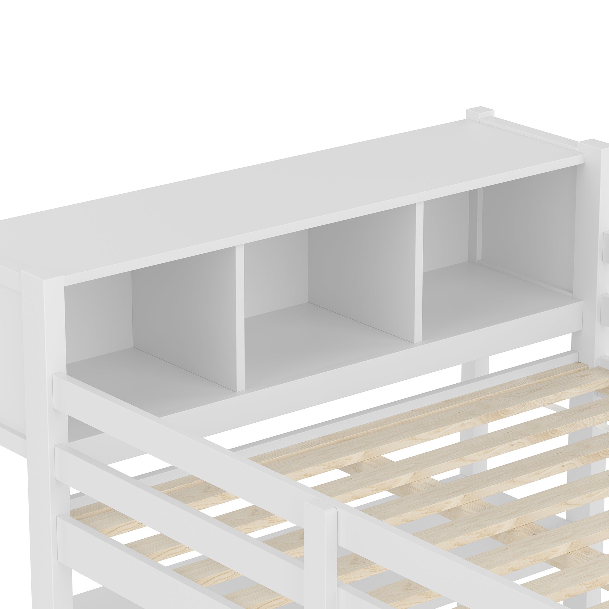Lit Mezzanine 140x200 cm Combiné avec Bureau, Armoire et Étagères de Rangement, Structure Robuste pour Ados et Adultes, Design Gain de Place - Blanc - 8