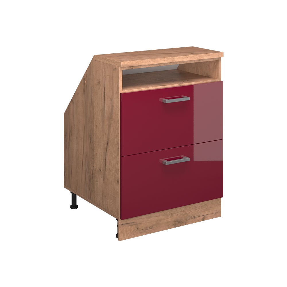 Vicco armario de cocina para techo inclinado r-line, rojo de alto brillo, 60 cm con 2 cajones, carcasa 60 cm de profundidad