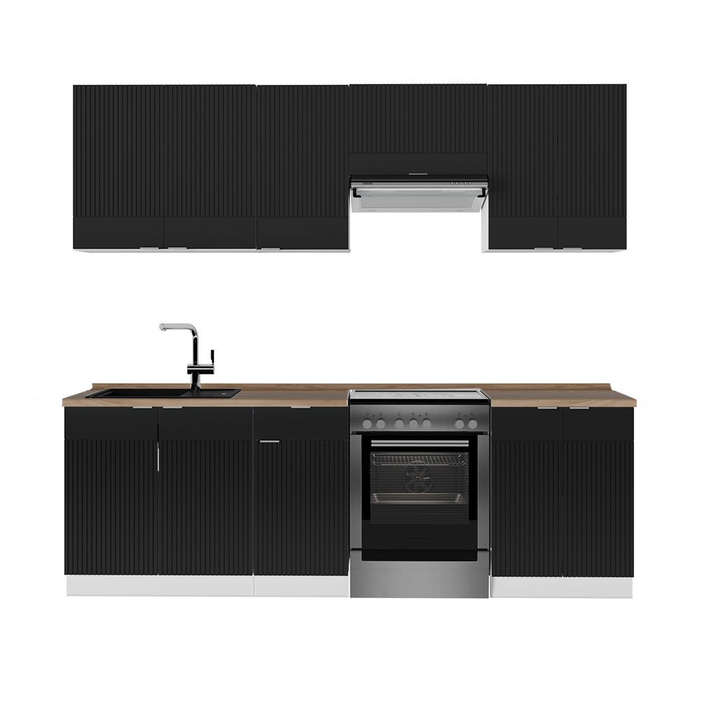 Vicco Aneks kuchenny Fame-Line, Czarny w paski/biały, 240 cm , BP Dąb