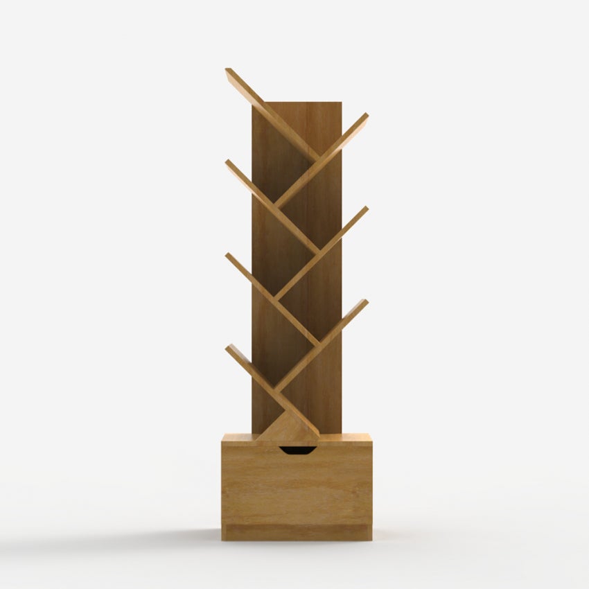 Libreria design moderno 8 scaffali cassetto soggiorno ufficio Treebook 120 - Legno Naturale - 5