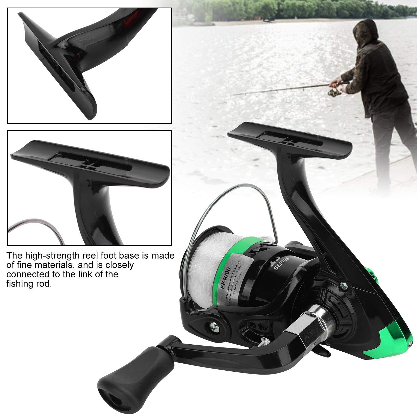 Canne da pesca portatili con mulinello da pesca con accessorio per la pesca con mulinello da pesca (nero e verde) - 7