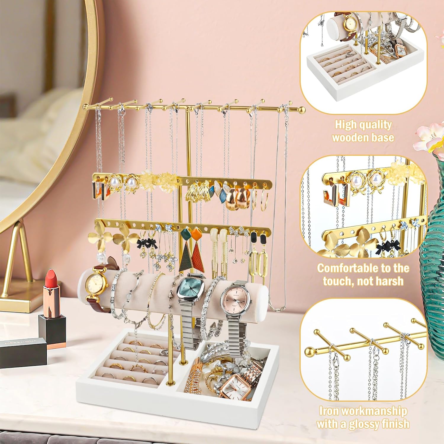 Arbre à Bijoux 4 Niveaux - Présentoir pour Colliers, Boucles d‘Oreilles et Bagues - 4