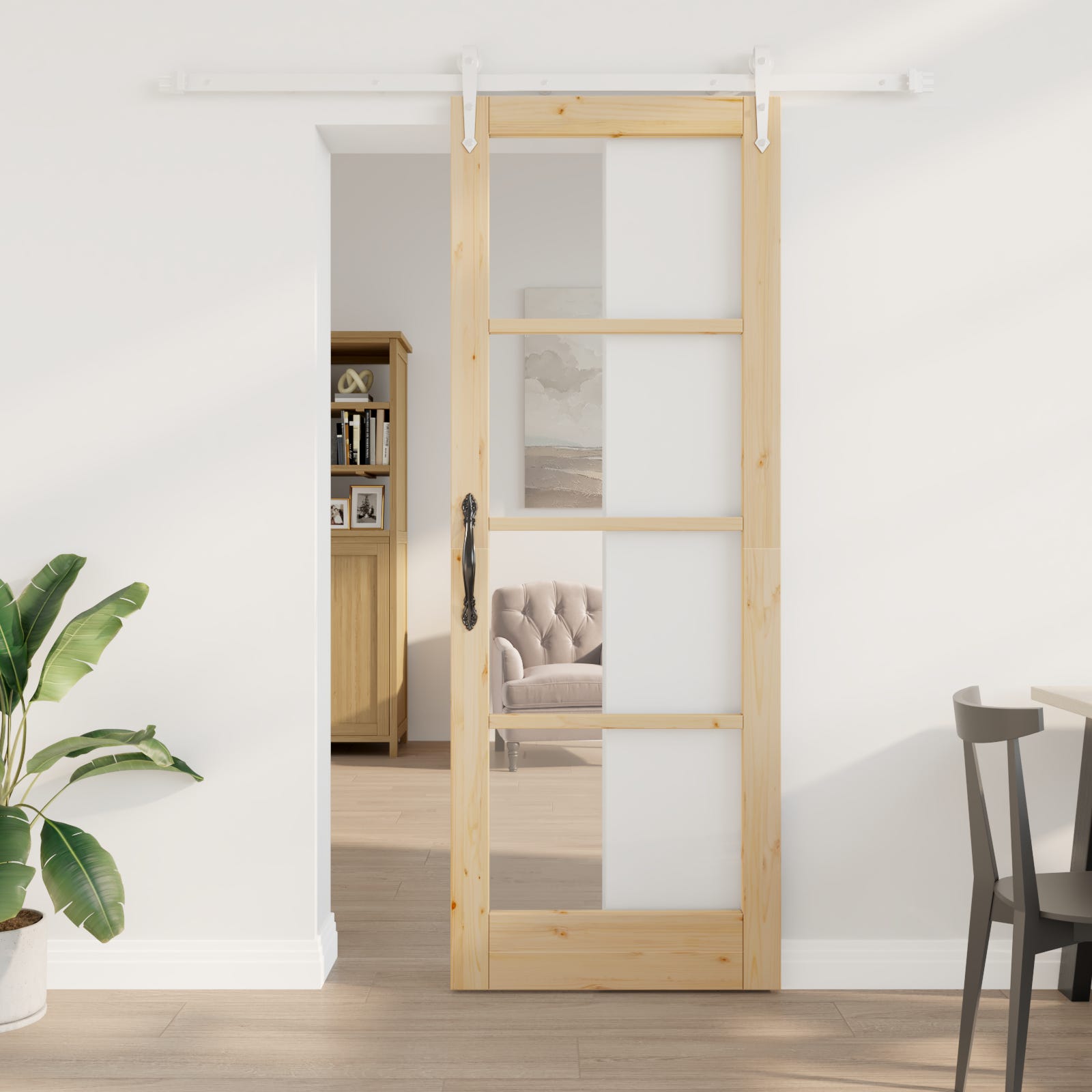 Porta Scorrevole In Legno Di Pino 100x210 Cm - Con Kit Hardware, Perfetta Per Interni Ed Esterni - Foto 4