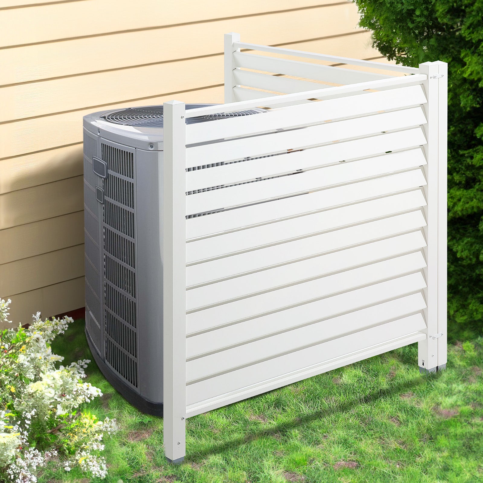 Panneau Brise Vue Extérieur VEVOR 122x122 cm Clôture de Jardin à Persiennes Kit 2 Panneaux de Confidentialité avec Piquets Métalliques, Sols Souples - 8