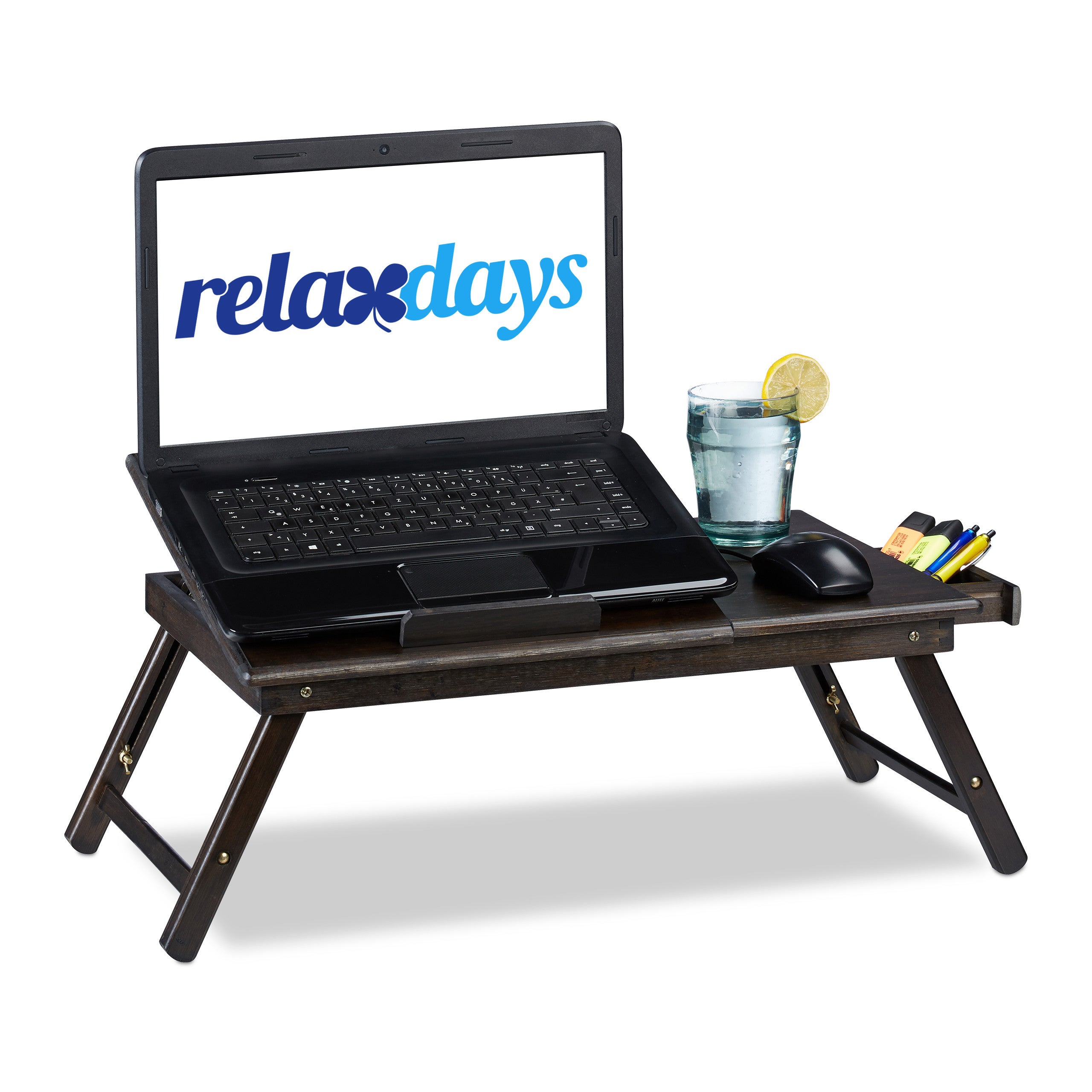 Relaxdays - Table Pour Lit/Canapé Ordinateur Portable - Blanc/Noir - 63x40 Cm - Porte-gobelet Intégré