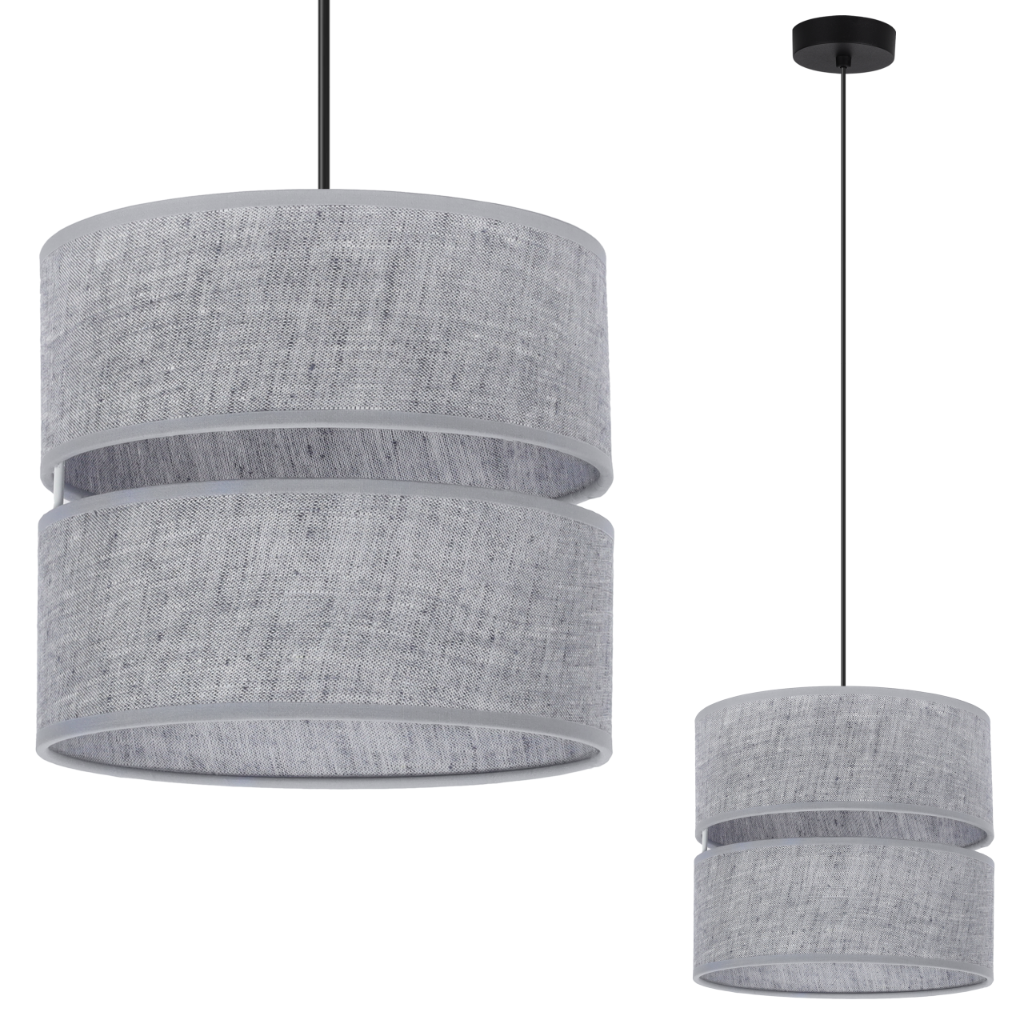 Lampa sufitowa wisząca Len Duo L04 czarna glamour 1xE27 abażur okrągły tuba 20cm szary Light Home LH
