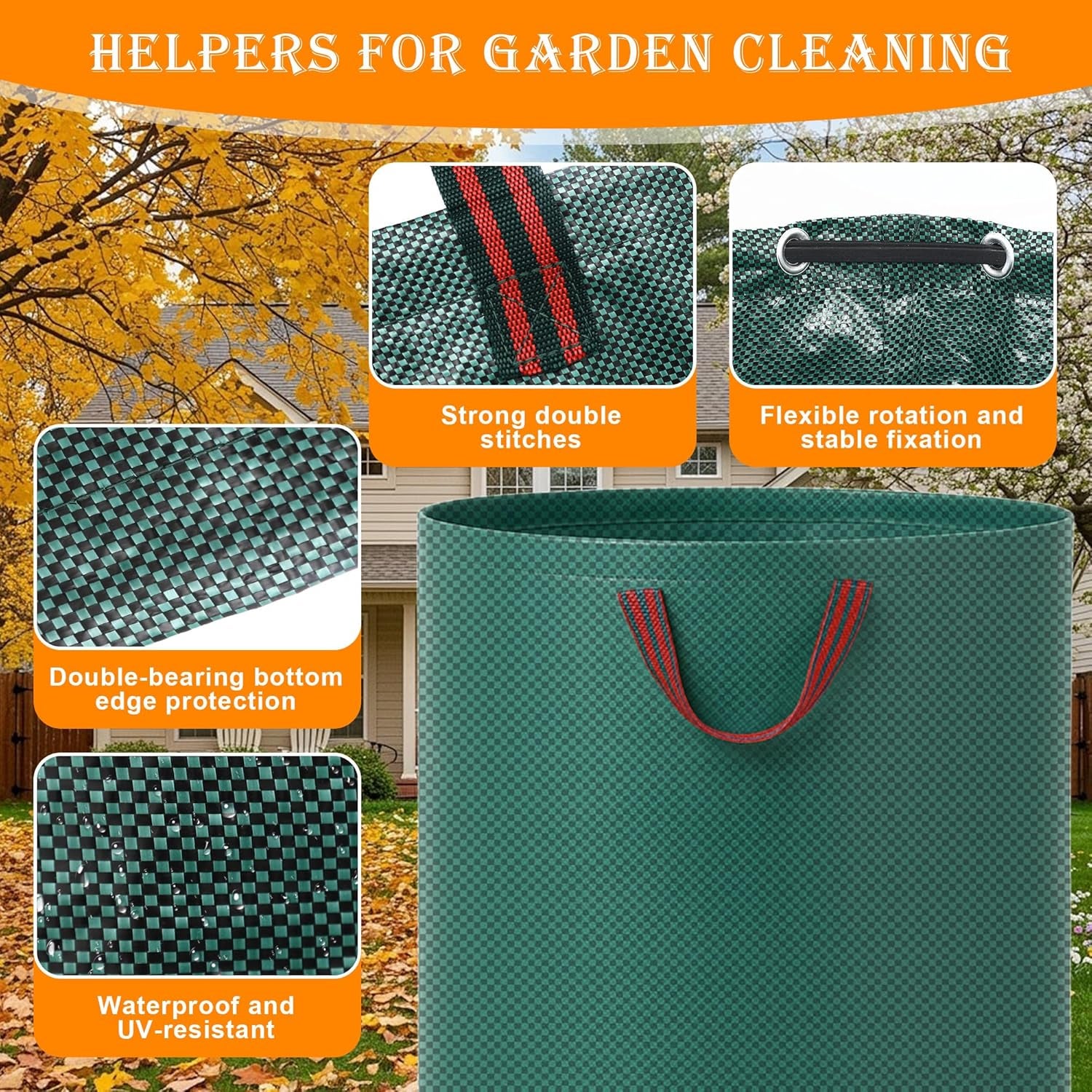 AULEDIO 3 sacs jardin 120L, sacs déchets verts pliables et réutilisables avec poignées, adaptés aux feuilles, mauvaises herbes et déchets de jardin - 3