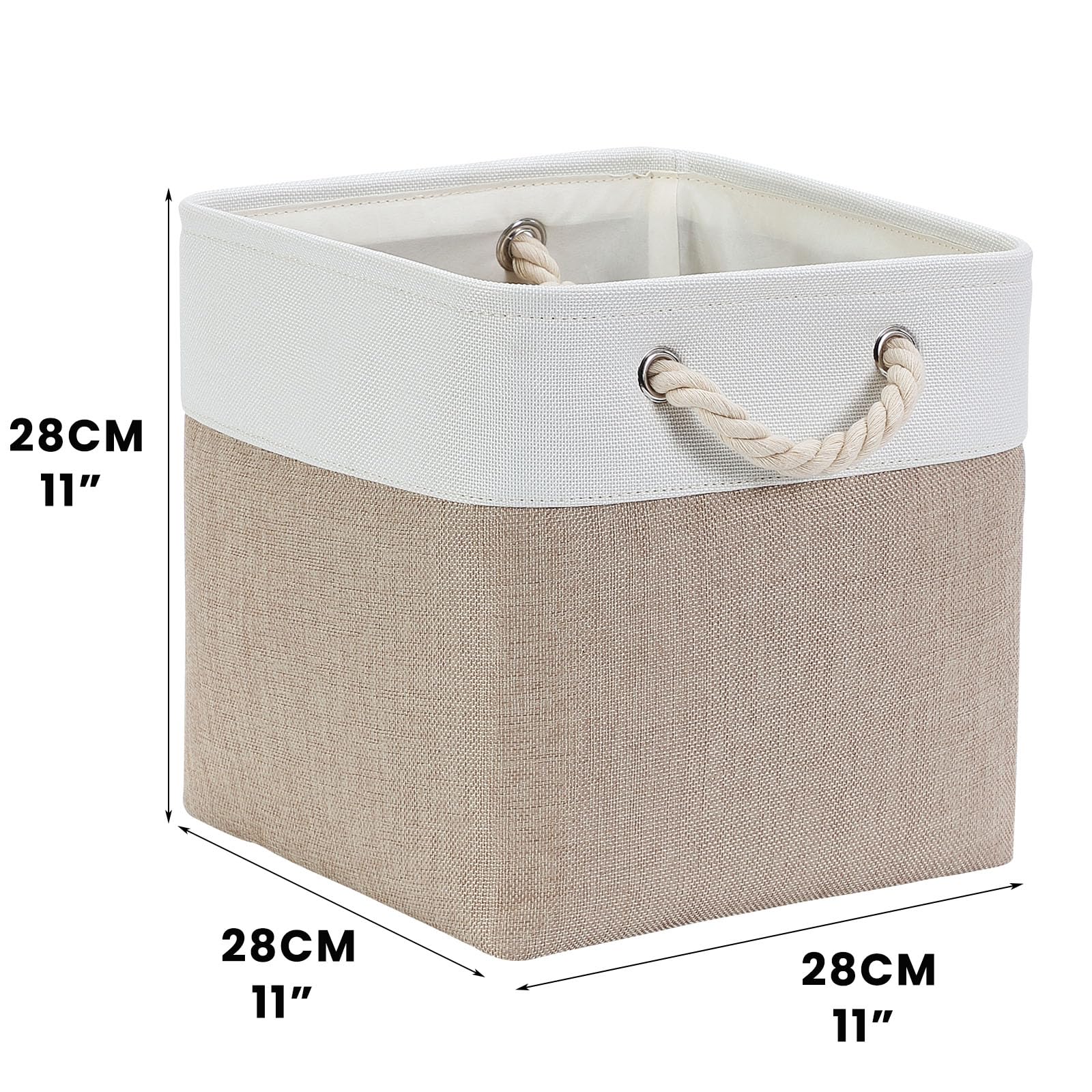 Cube de Rangement Tissu, Panier Cube de Rangement, (Blanc kaki clair, 28x28x28cm/3 Paquet) - 8