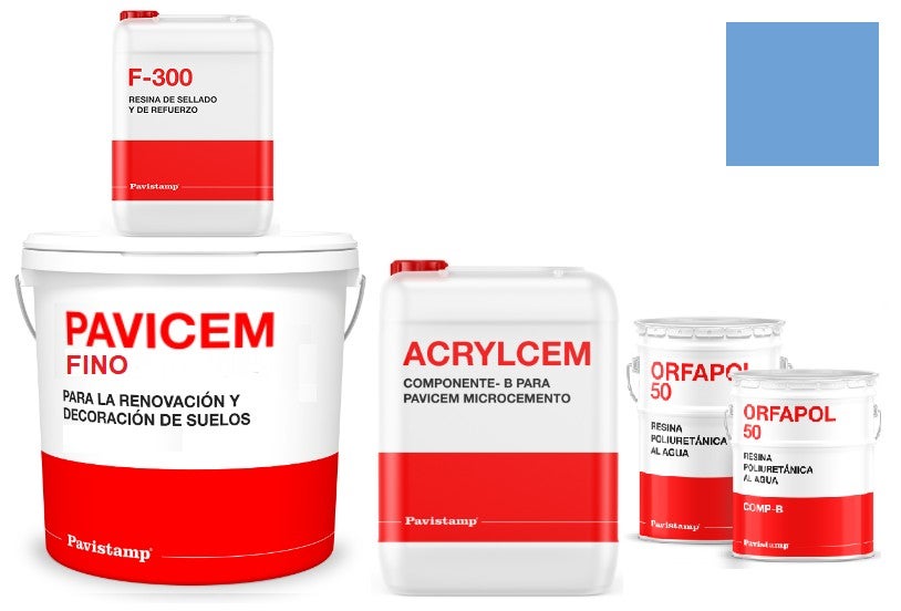 Kit microcemento 8 m2 bicomponente para paredes de yeso o pladur - poliuretano brillo-azul claro