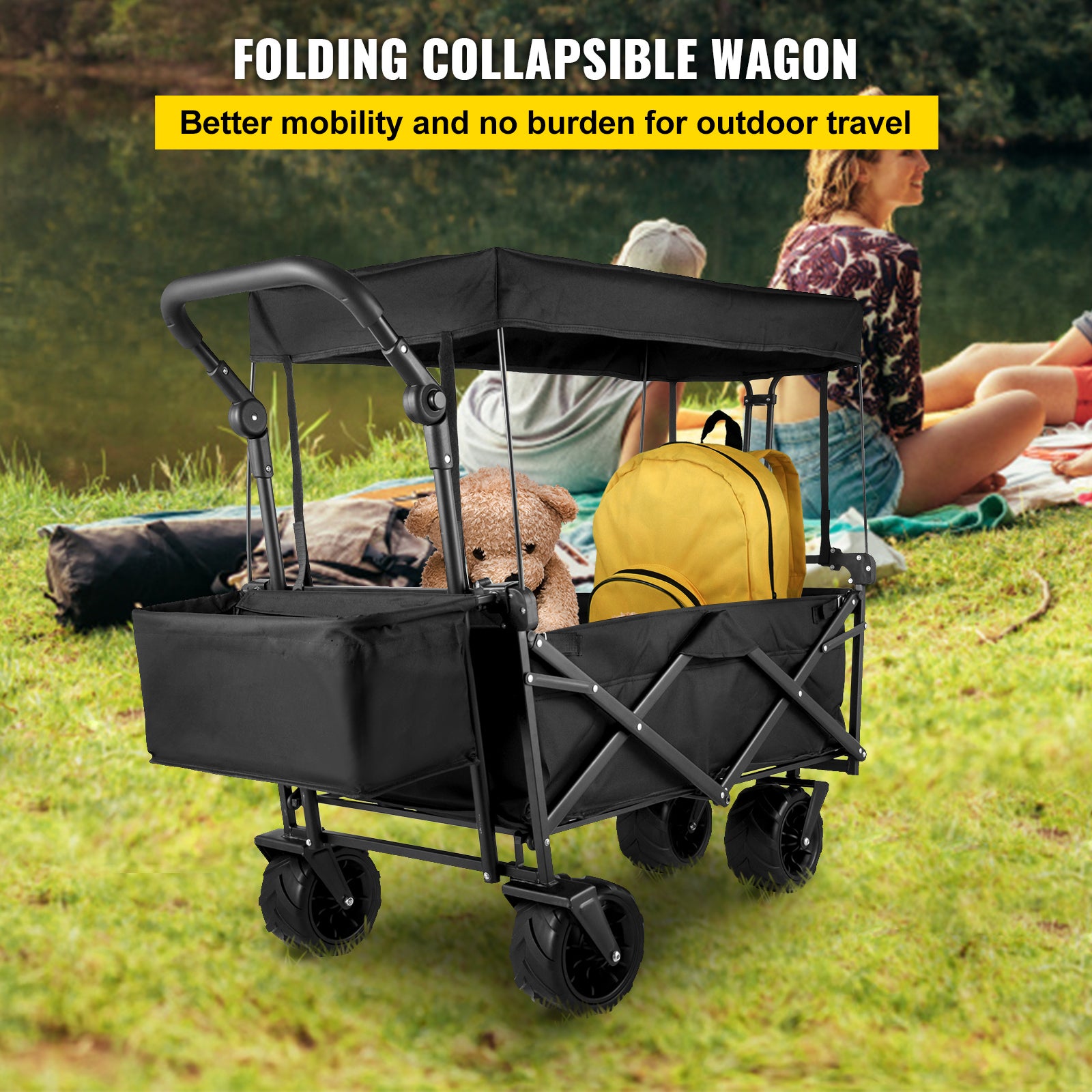 Chariot De Transport Pliable Avec Roues 360° - Capacité 80 Kg, Toile Oxford, Idéal Pour Camping, Jardin, Bricolage