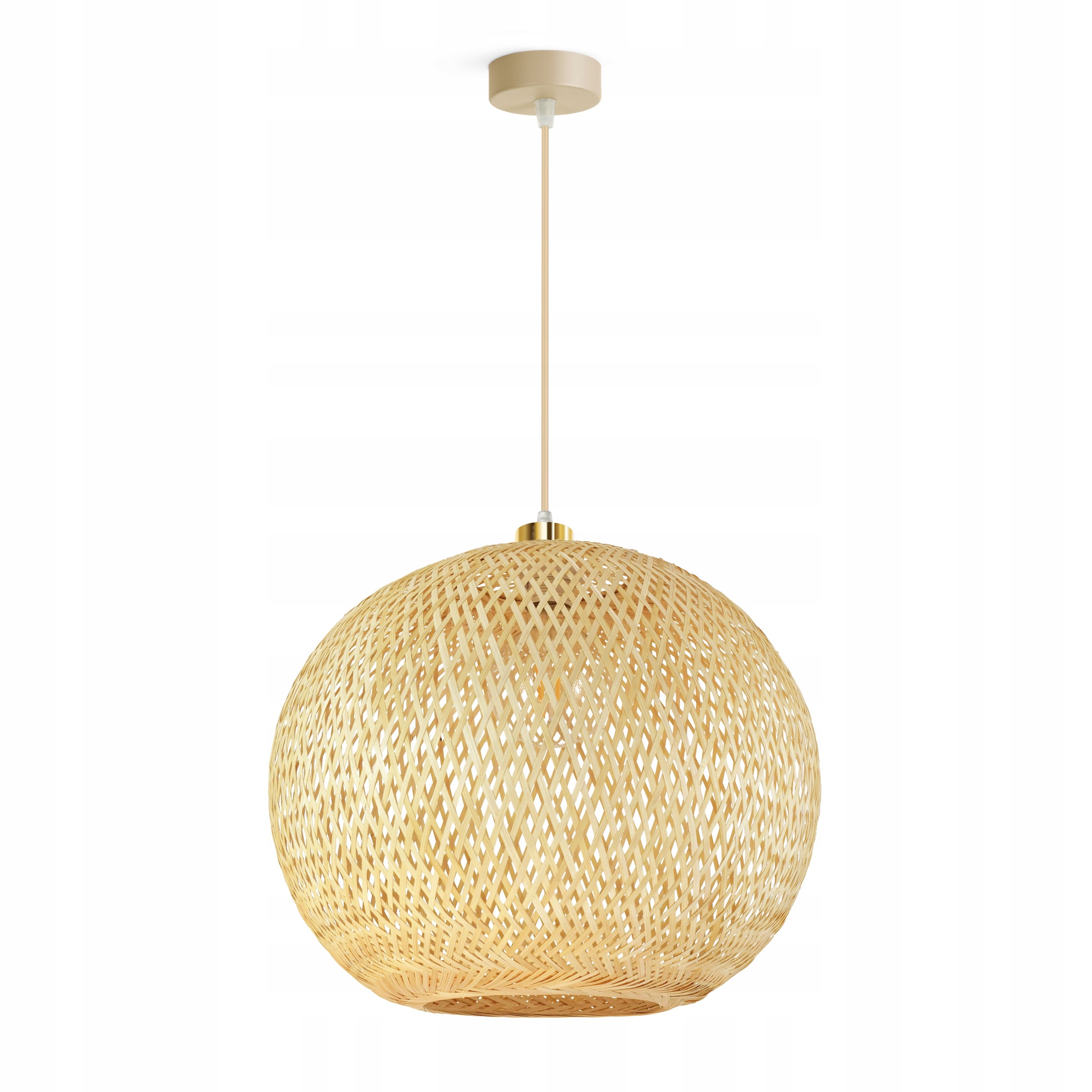 Lampa Wisząca Bambusowa Beżowa Boho E27 Duży Klosz 400XL Regulowana Salon Eko