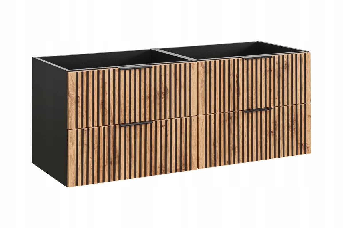 Szafka łazienkowa XILO 160 cm czarna ryflowane fronty dąb wotan